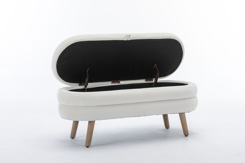 Fabric Storage Bench with Wood Legs for Living Room and Bedroom