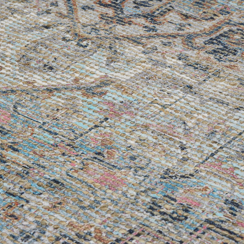 Prairie Farmhouse Oriental Hand-Woven Light Blue/Pink Area Rug, 5' X 7'6"