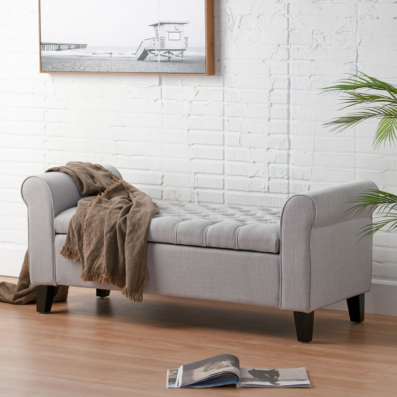 Contemporary Button-Tufted Storage Ottoman with Rolled Arms