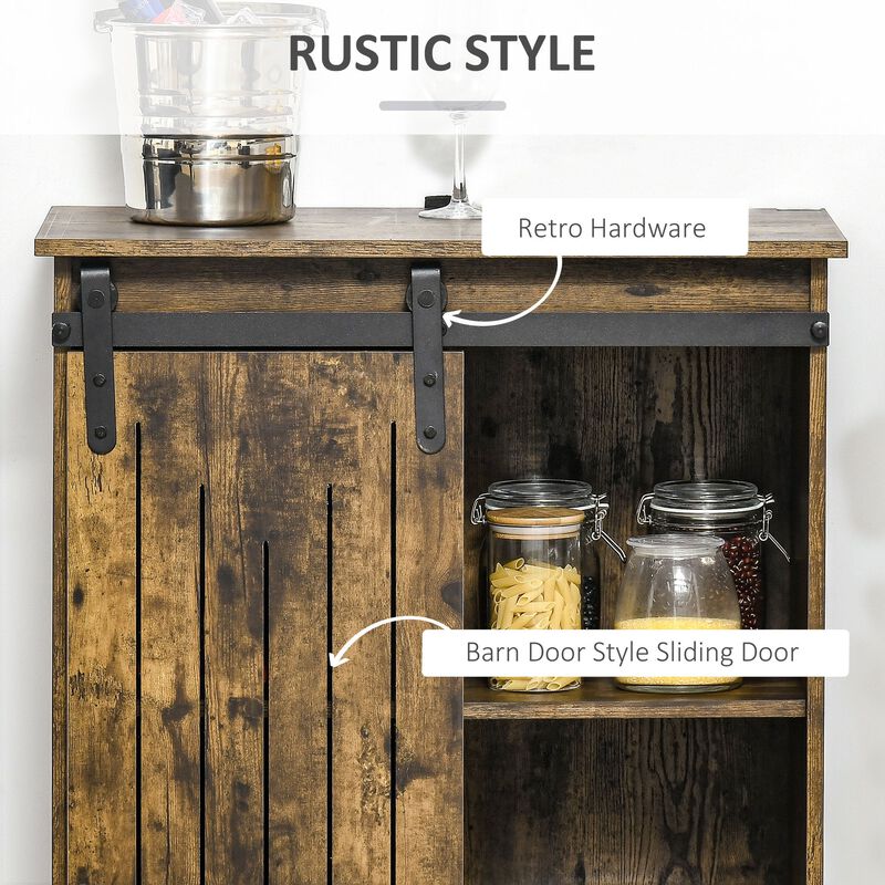 Brown Bar Storage: Industrial Buffet with Sliding Door & Wine Rack