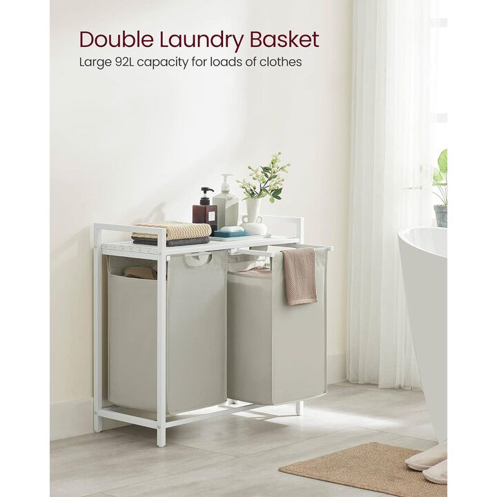 2-Basket Laundry Hamper Sorter With Removable Bags and Top Storage Shelf