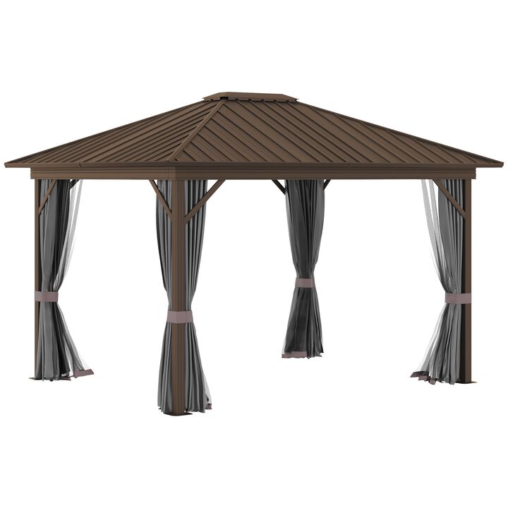 Grey Backyard Shelter: 10x12 Aluminum Hardtop Gazebo with Curtains