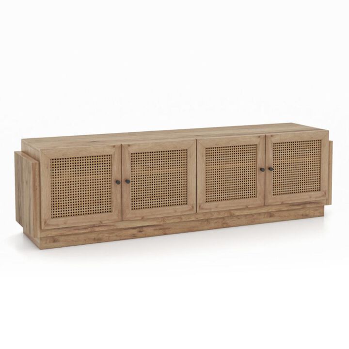 Hivvago Farmhouse TV Stand for TVs up to 75 Inches with 2 Cabinets-Oak