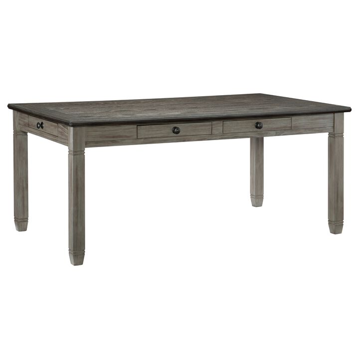 Rome 72 Inch Wood Dining Table, 6 Drawers, Two Tone Finish, Round Handles - Benzara