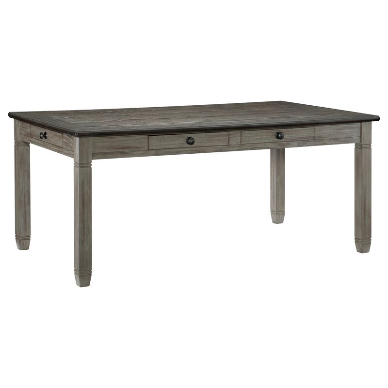 Rome 72 Inch Wood Dining Table, 6 Drawers, Two Tone Finish, Round Handles - Benzara
