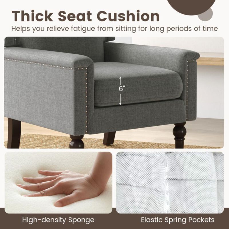 Hivvago Mid-century Modern Armchair Linen Fabric Upholstered Accent Chair with Cushion-Gray