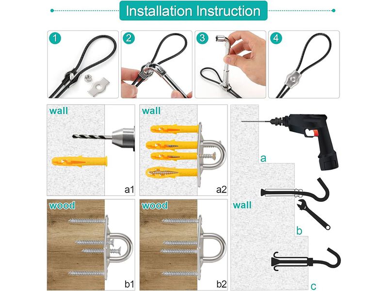 ZNELLY Sun Shade Sail Hardware Kit with 4pcs 10ft Length Extension Nylon Wire Rope