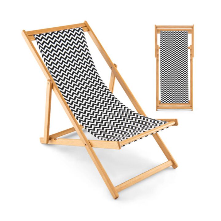 Hivvago Folding Bamboo Sling Chair with Adjustable Backrest and Canvas-Natural