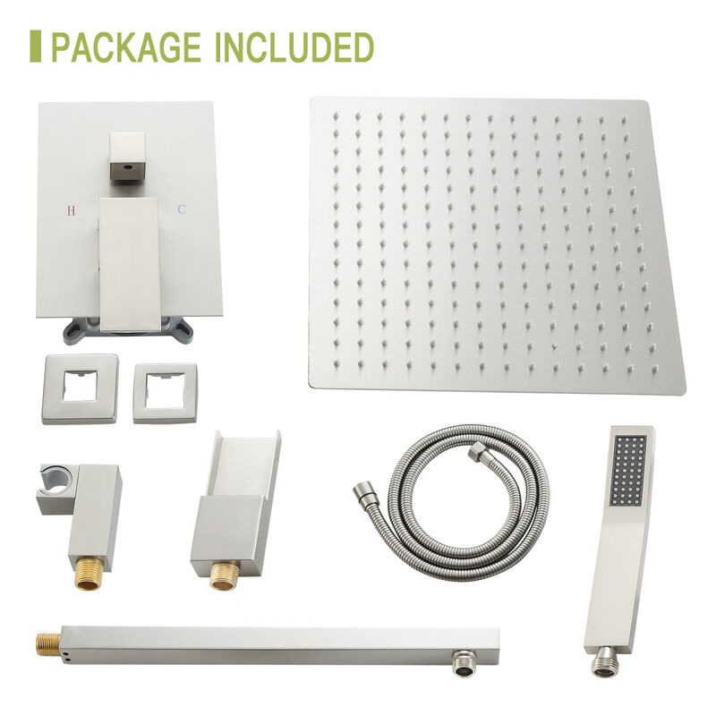 10" Rain Shower Head Systems With Waterfall Tub Spout, Brushed Nickel, Ceiling Mounted Shower