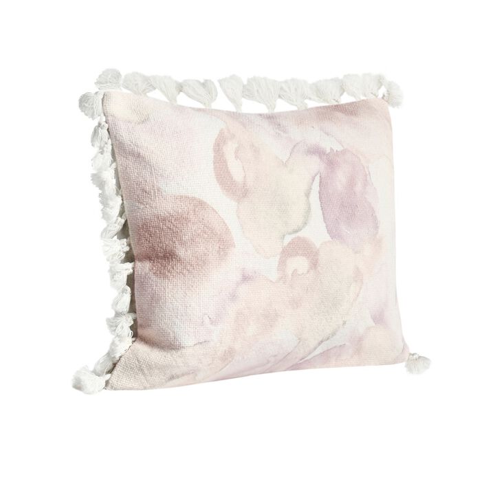 Luos Lumbar Throw Pillow, 14x20 Inch Tasseled Edges, Pink Cotton Linen - Benzara