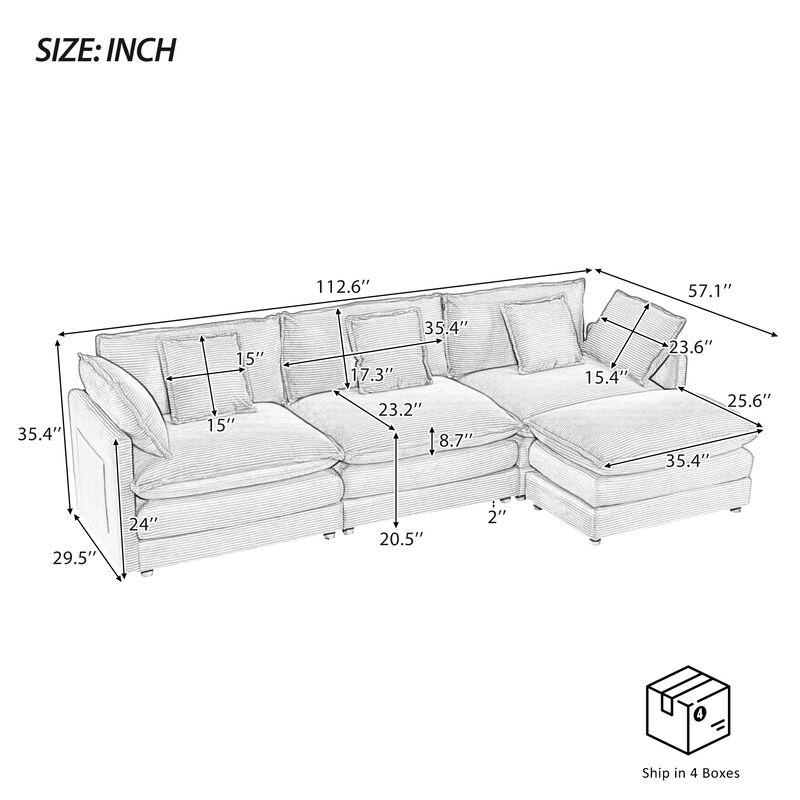 Merax Modern Corduroy Sectional Sofa for Living Room