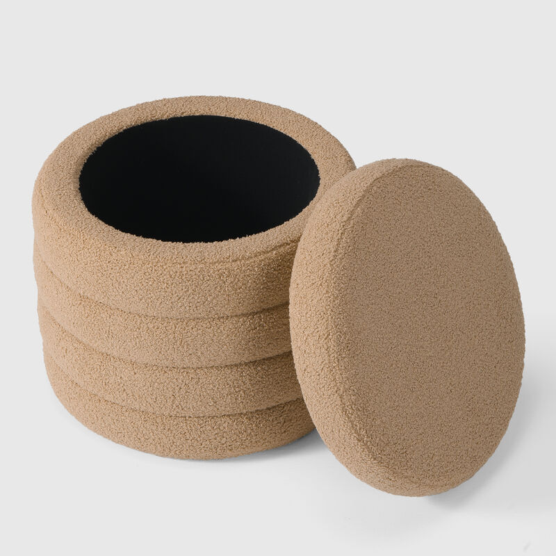 WestinTrends Mid-Century Modern Faux Sherpa Round Storage Ottoman