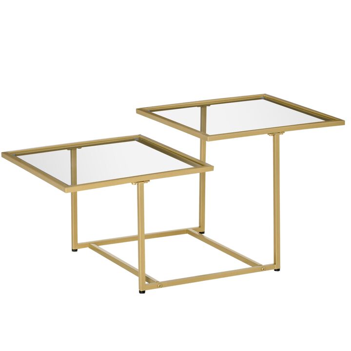 Gold Living Room Accent: Small Glass Double-tier Coffee Table
