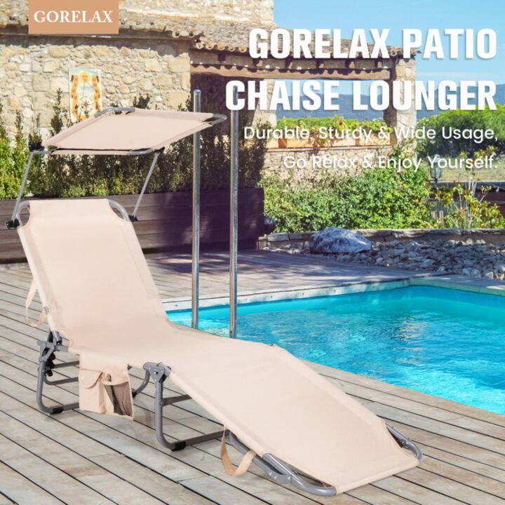 Hivvago Adjustable Outdoor Beach Patio Pool Recliner with Sun Shade