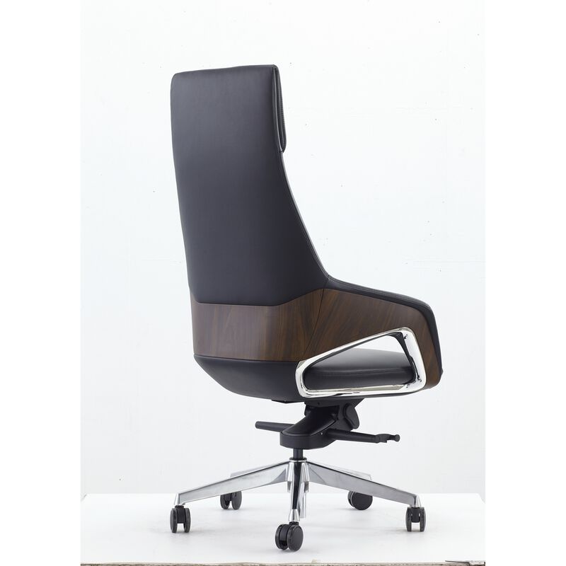 Akon Office Recliner Chair, Adjustable Height,Swivel, Lux Black Leather - Benzara