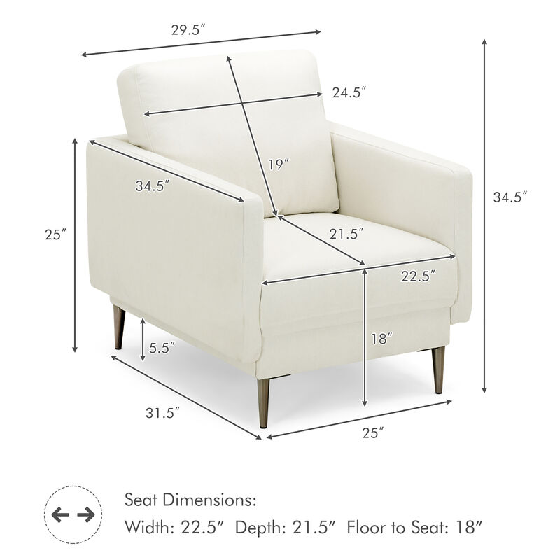 Costway Modern Upholstered Accent Chair Single Sofa Armchair Living Room Funiture