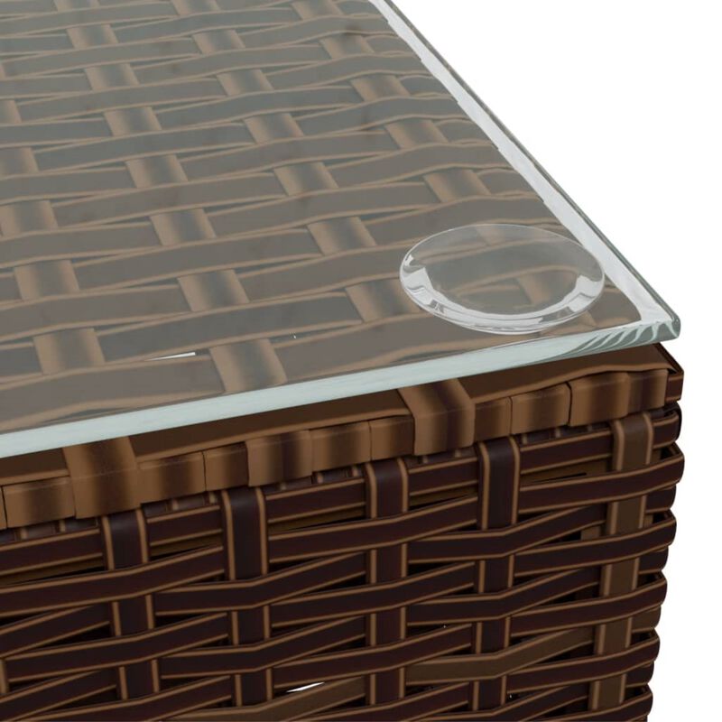 vidaXL Durable Patio Coffee Table - Brown Poly Rattan & Glass, Lightweight, Waterproof, Modular Design, Easy Maintenance, 23.6"x23.6"x11.8"