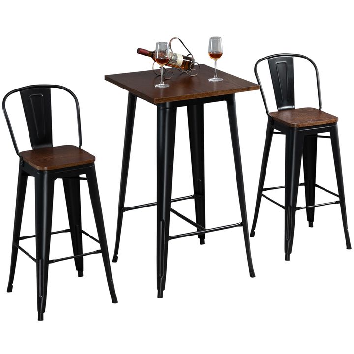 Industrial Pub Set: 3-Piece Black/Brown Counter Height Dining Set