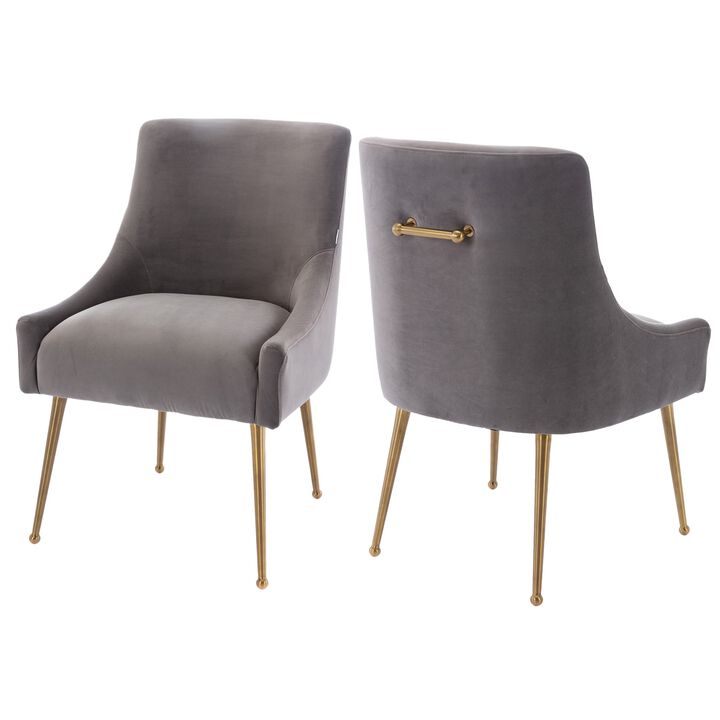 Grey Velvet Dg Chair with Pullg Handle and Adjustable Foot Nails(Set of 2)