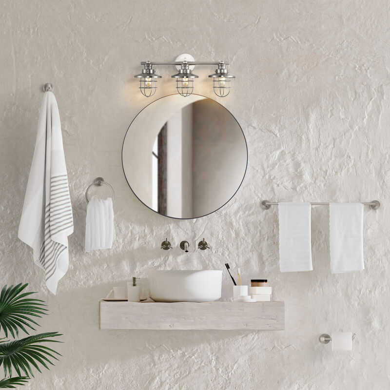 Ellis 24" 3-Light Industrial Farmhouse Vanity Light with Bathroom Hardware Accessory 5-Piece Set