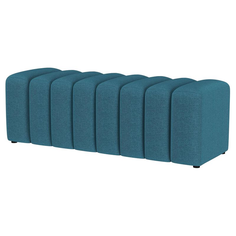 Sanna Accent Bench, Modern Channel Tufted Peacock Blue, 54 Inch - Benzara