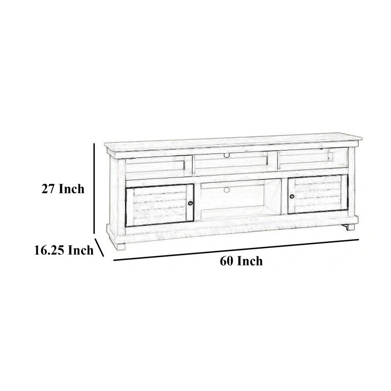 Ayne TV Stand Media Cabinet, 2 Doors and 4 Shelves, Black Wood 60 Inch - Benzara