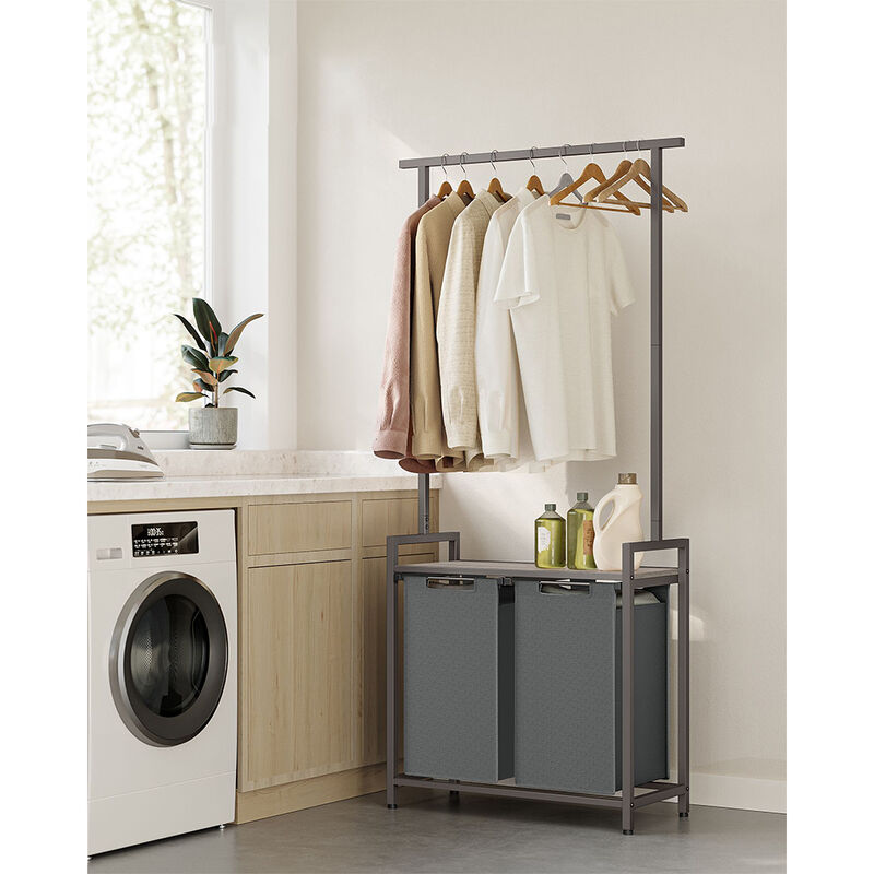 2 Section Laundry Sorter with Clothes Rack