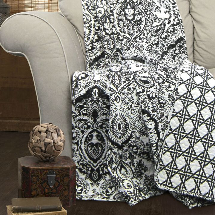 Hivvago Queen size 3-Piece Quilt Set 100-Percent Cotton in Black White Damask