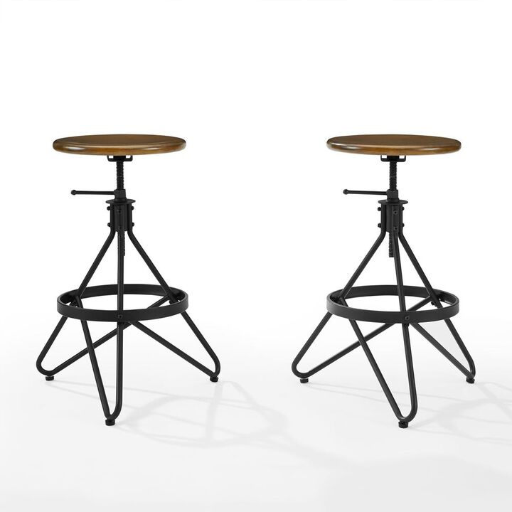 Kalen 2Pc Adjustable Height Swivel Stool Set Brown/Matte Black - 2 Stools