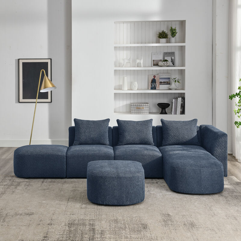 Navy L-Shaped Sectional with Ottoman