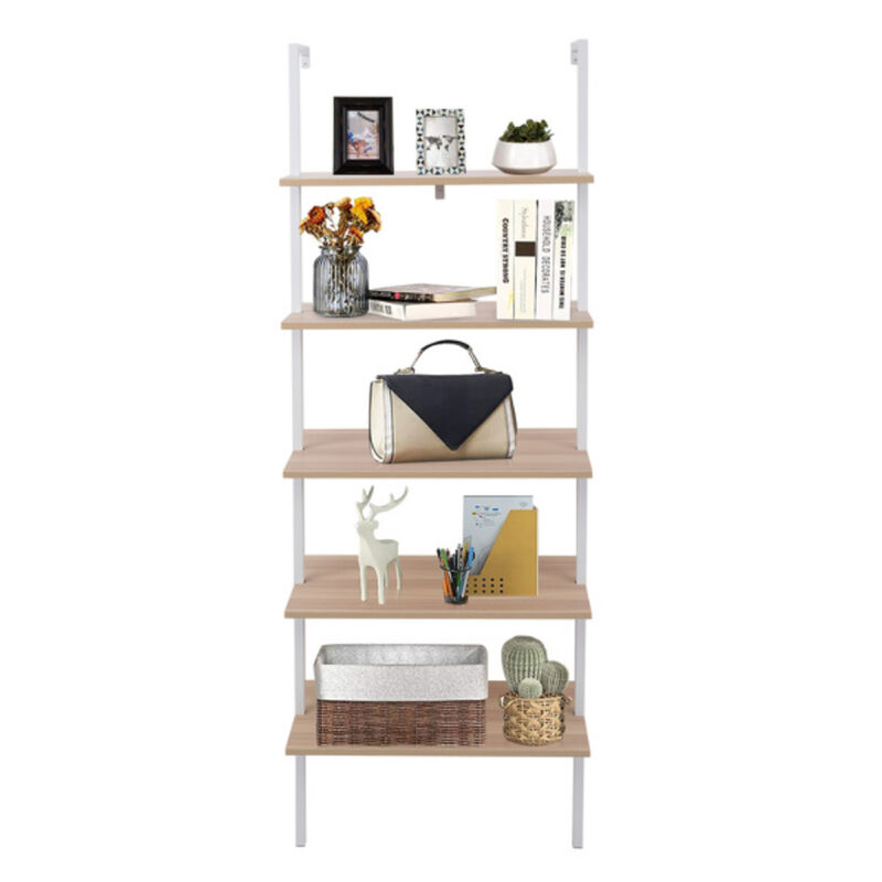 Industrial 5-Tier Ladder Shelf with Wood Shelves and Sturdy Metal Frame
