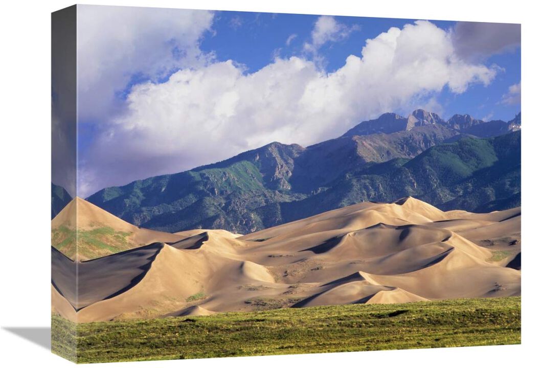 Sand dunes with Sangre de Cristo Mountains in the background, Great Sand Dunes National Park and Preserve, Colorado-Canvas Art-16x12