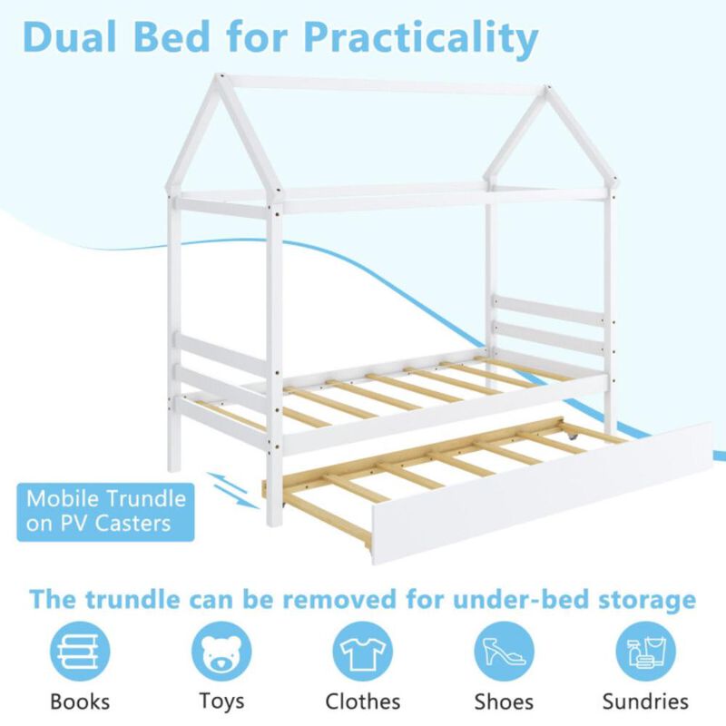 Hivvago Kids Platform Bed Frame with Roof for Bedroom