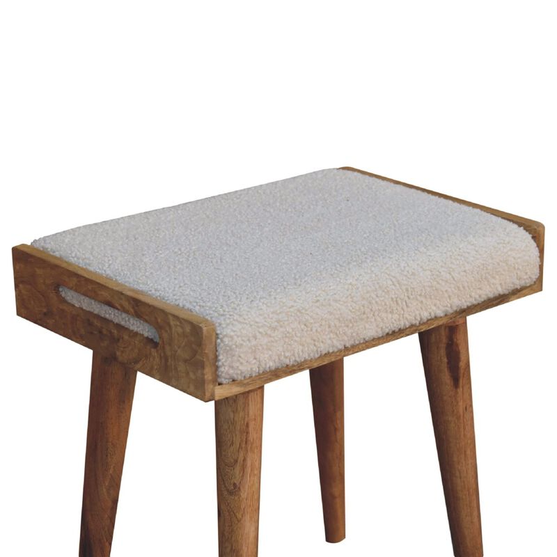 Boucle Cream  Solid Wood Tray Style Footstool