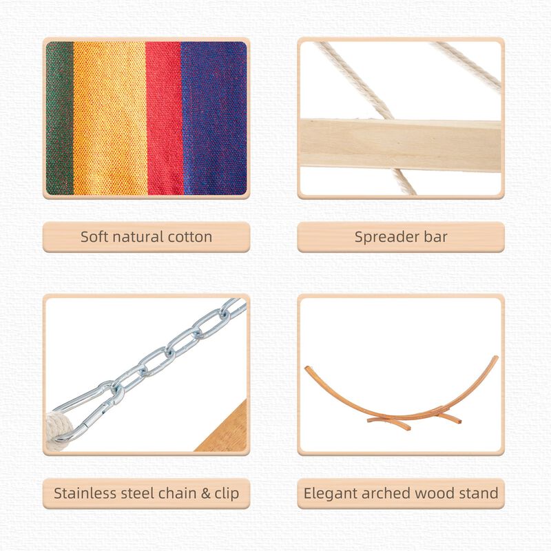 Colorful Relaxation: 154" Wooden Arch Hammock with Stand