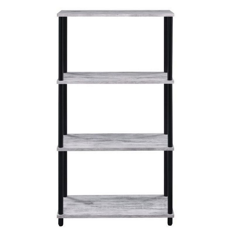 4 Tier Design Bookshelf with Metal Tubular Legs, Antique White-Benzara
