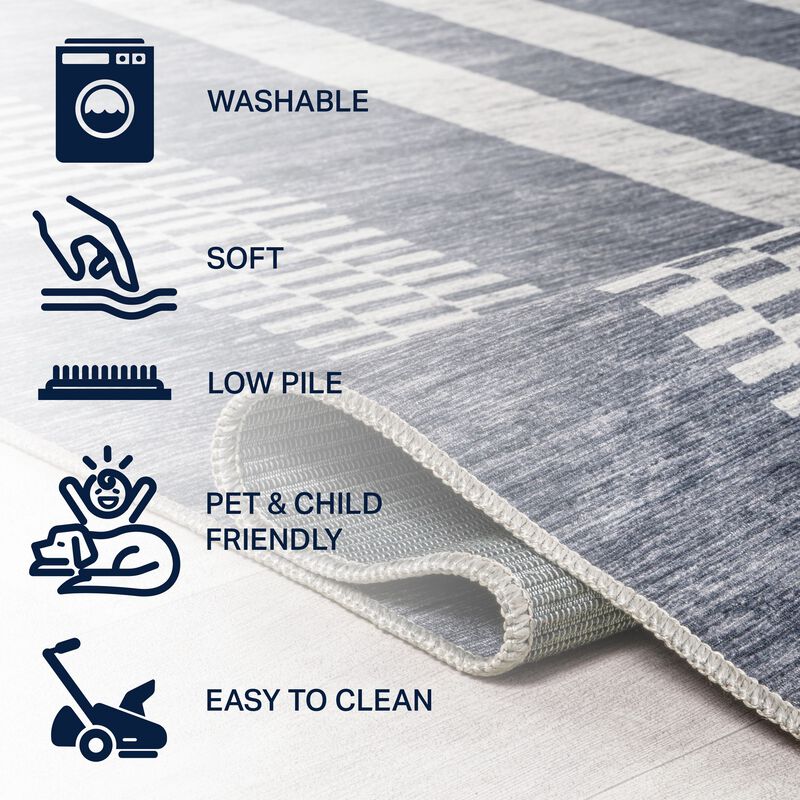 Vichy Geometric Striped Machine Washable Area Rug