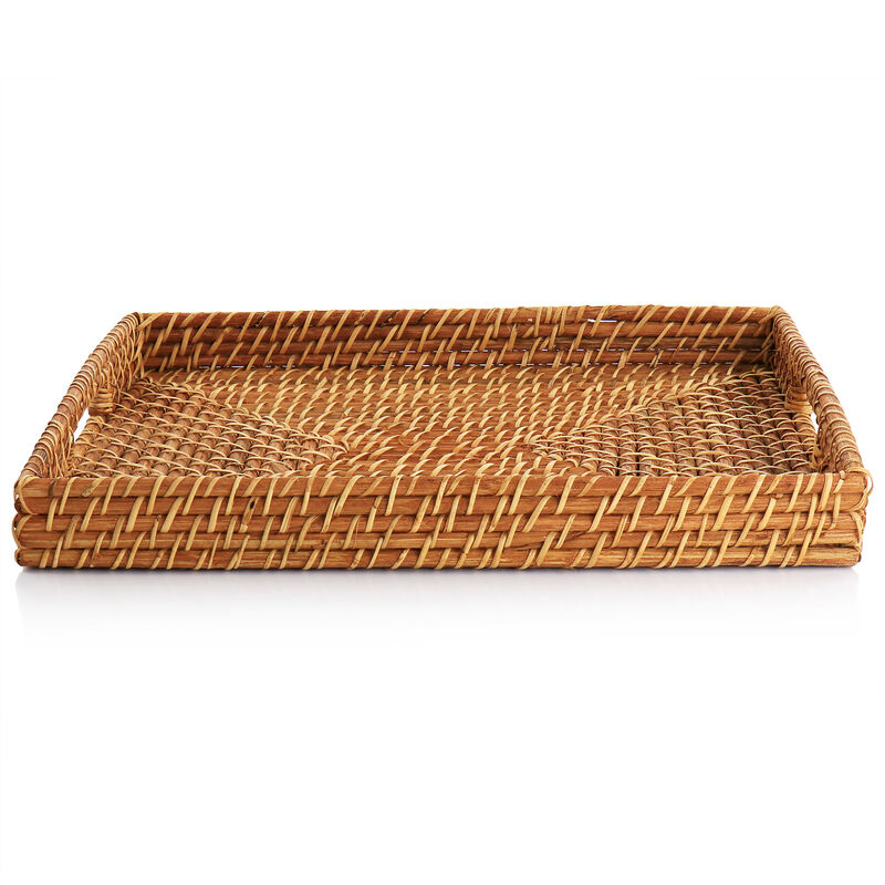 Martha Stewart 16 Inch Rattan Woven Serving Tray in Brown
