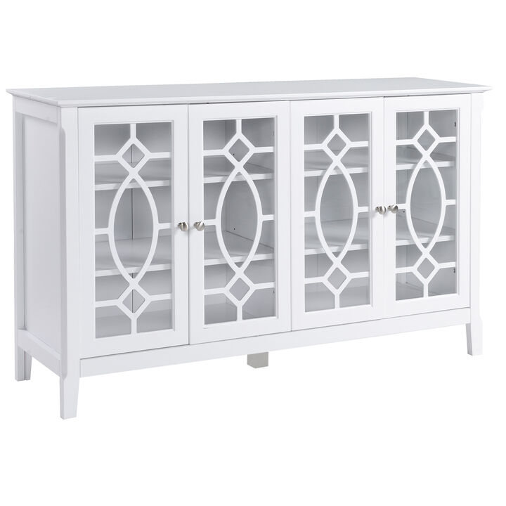 Vintage Sideboard Accent Cabinet Kitchen Buffet Glass Doors Adjustable Shelves