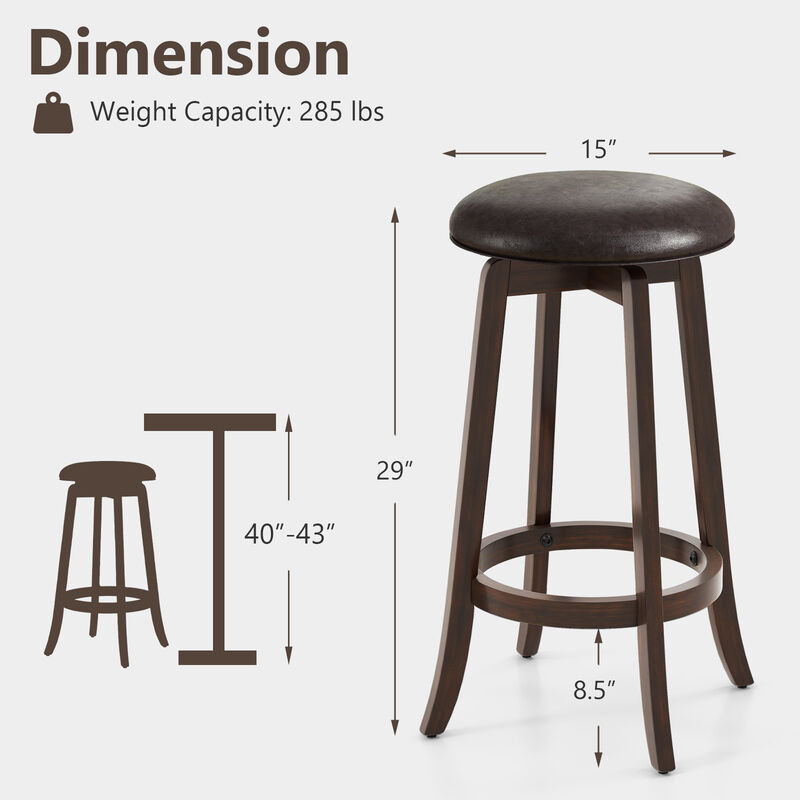 Set of 2 Upholstered PU Leather Bar Stool with 360° Swivel Round Seat