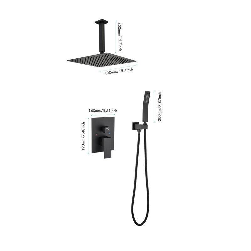 Ceiling Mounted Shower System Combo Set With Handheld And 16" Shower Head