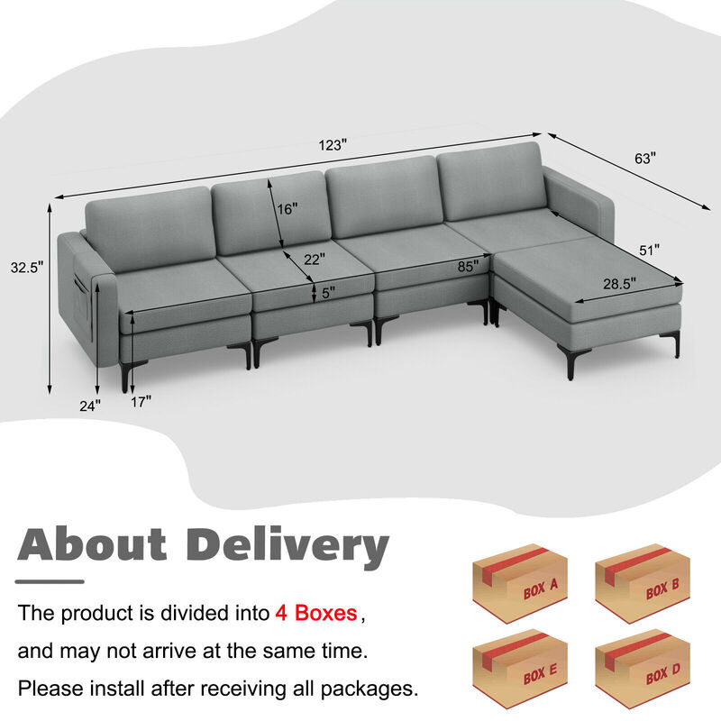 Convertible Sectional Sofa with Reversible Ottoman for Modern Living Room Furniture