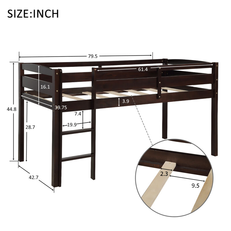 Twin Wood Loft Bed Low Loft Beds with Ladder, Twin