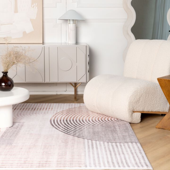 Eclipse Minimalist Abstract Geometric Beige Brown Indoor Soft Area Rug