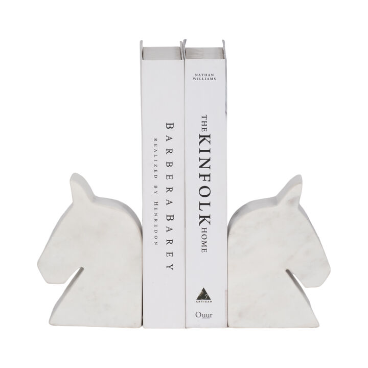 Marble Horse Head Bookends Set