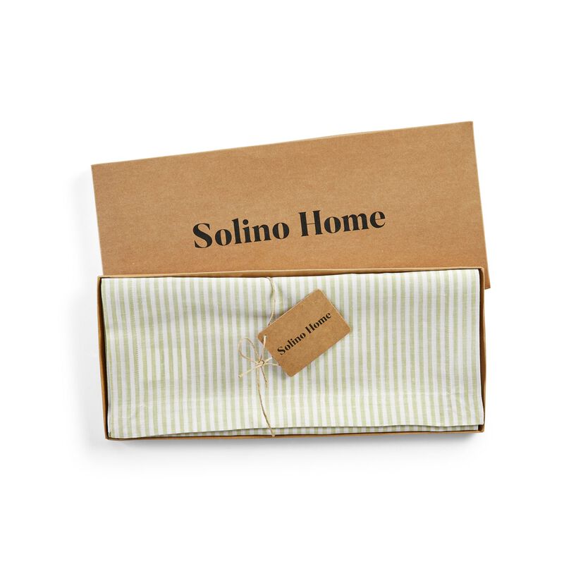 Solino Home 100% Pure Linen Table Runner 14 x 108 Inch | Narrow Stripe