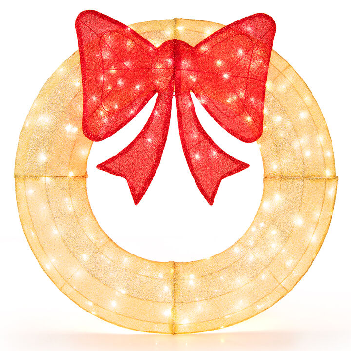 Pre-Lit Lighted Christmas Mesh Wreath with Large Bow and 200 LED Bulbs