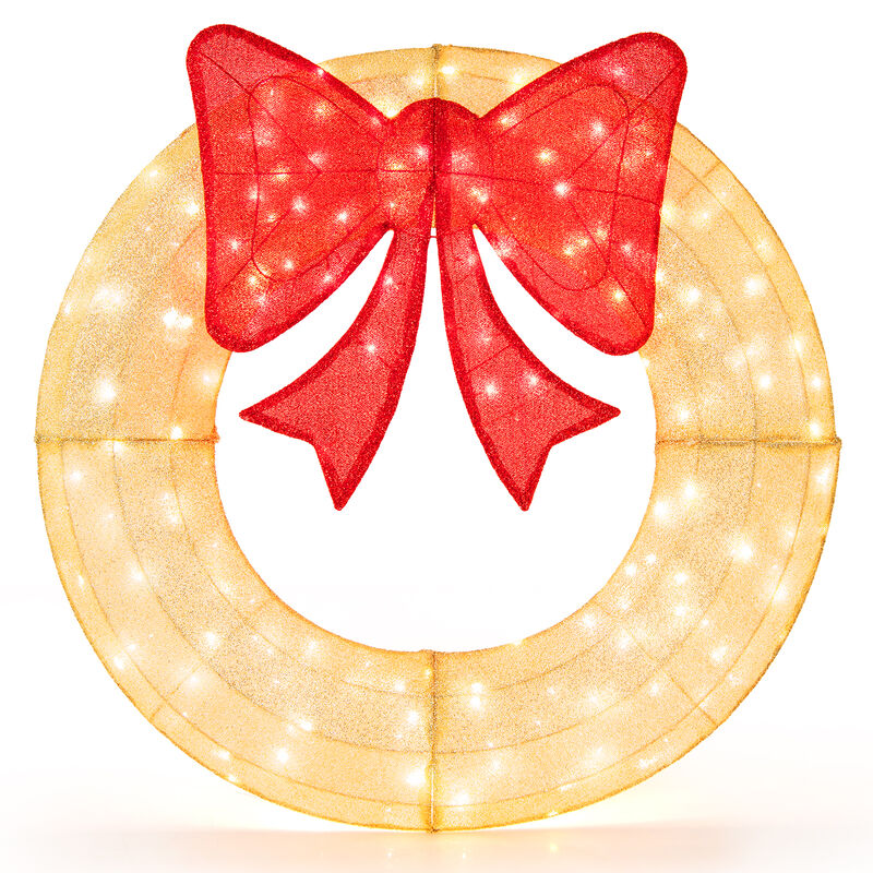 Pre-Lit Lighted Christmas Mesh Wreath with Large Bow and 200 LED Bulbs