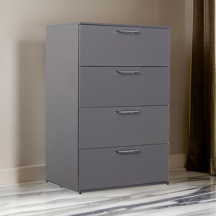 Eli  48 Inch Tall Dresser Chest, 4 Big Storage Drawers, Glossy Gray Finish