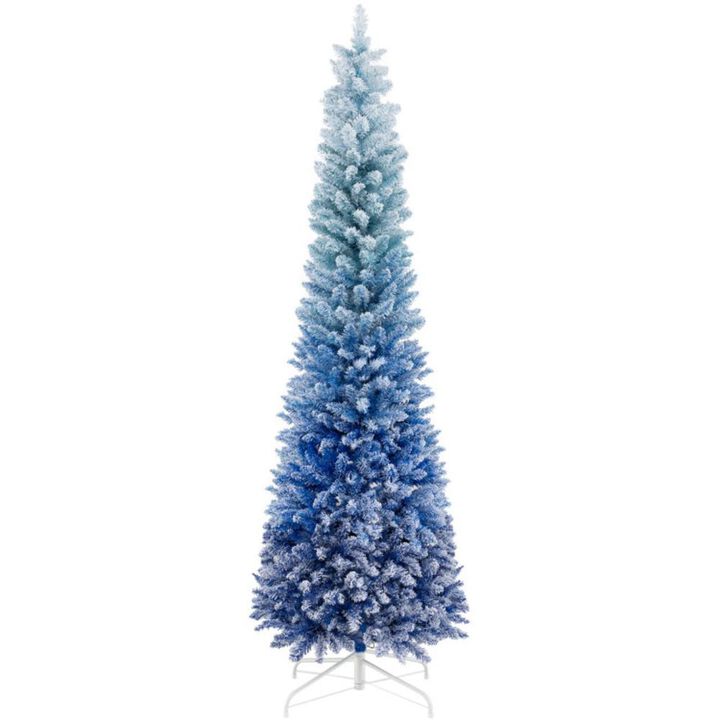 Hivvago 7 Feet Blue Gradient Snow Flocked Artificial Christmas Tree